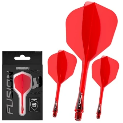 Image of WINMAU Darts Fusion Integrated Flight &amp; Shaft System No.6 Shape Design Red Colour, Medium Length