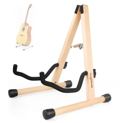 Image of Wood Guitar Stand, Floor Acoustic Electric Wooden A Frame Folding Holder Adjustable for Bass, Cello, Mandolin, Banjo, Ukulele (Natural Colour)