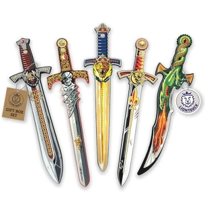 Image of Liontouch Toy Sword Set For Kids Contains Five Foam Swords In Children Fantasy Dragon, King Lion, Prince, Skull Pirate &amp; Norse Viking Safe Weapons Accessories