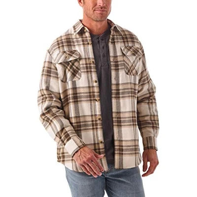 Image of Wrangler Authentics Men&#039;s Long Sleeve Sherpa Lined Jacket Button Down Shirt, Birch, M UK