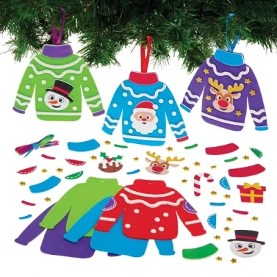 Image of Baker Ross FX775 Christmas Jumper Mix and Match Decoration Kits Pack of 8, Arts Crafts for Kids