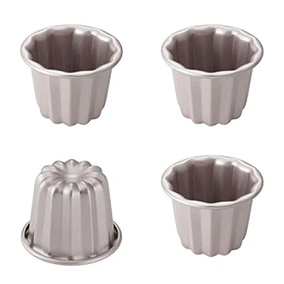 Image of CHEFMADE Canele Mold Cake Pan Set, 2.6 Inch 4Pcs Non Stick Cannele Muffin Bakeware Cupcake for Oven Baking (Champagne Gold)