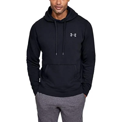 Image of Under Armour Rival Fitted Pull Over, Breathable Running Hoodie Made of Stretchy Material, Hooded Jumper with Practical Kangaroo Pocket Men, Black (Black/Graphite (001)), M