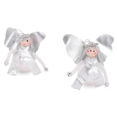 Image of Pack of 2 White Iridescent Angel Christmas Tree Decoration Baubles