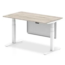 Image of Air 1400x800 Height Adjustable Desk Grey Oak White Leg Modesty Panel