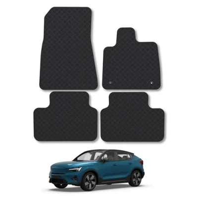 Image of Rubber Car Mats Compatible With Volvo C40/Ec40 (2022+) Tailored Fit Floor Set Accessory Custom Anti Slip Backing Heavy Duty Waterproof Easy Clean Durable All Weather Full Coverage