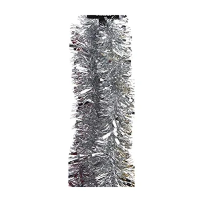 Image of 2 Metre Deluxe Chunky Fluffy Tinsel Bright and Classic Christmas Colours 6 Foot 7&quot; Long Thick Thin 6ply Foil Metallic Many (Silver)