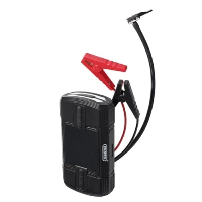Image of Draper 23722 12V Lithium Jump Starter and Tyre Inflator, 1200A, Black