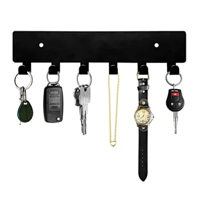 Image of GTK Key Holder for Wall, Hooks with 6 Hooks, Wall Mounted Hallway, Self Adhesive Rack(Black)