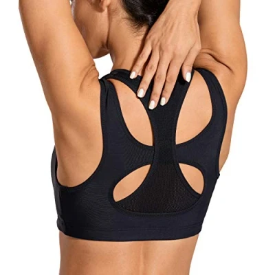 Image of SYROKAN Women&#039;s High Impact Support Wirefree Workout Racerback Sports Bra Top Black S
