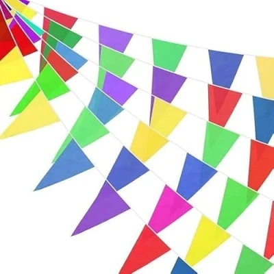 Image of 10 Metre Multi Coloured Bunting with 20 Triangle Pennant Flags Multicoloured Hanging Garland Rainbow Banner Kids Party Fete Fair Event Decoration Colour 32ft