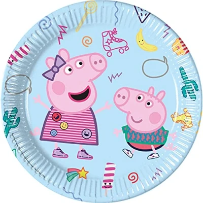Image of Procos 93436 Peppa Pig Party Plates Size 23 cm Pack of 8 Disposable Paper Children&#039;s Birthday Tableware FSC® Mix