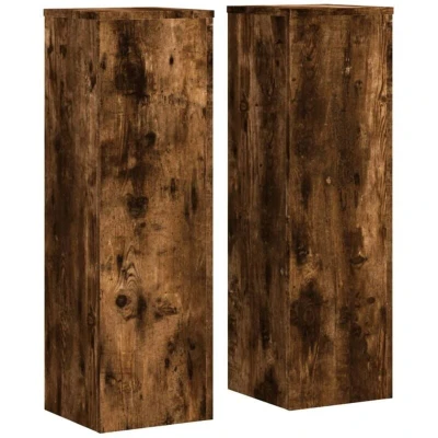 Image of vidaXL Plant Stand 2pcs Smoked Oak 25x25x80 cm Engineered Wood