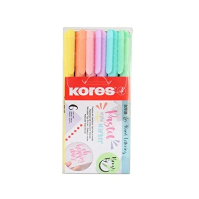 Image of Kores Pastel Marker Pens Brush Tip Soft Tip, Water Based Ink Colouring Pens, for Colouring, Art Supplies, Stationery, Paint Markers Set of 6