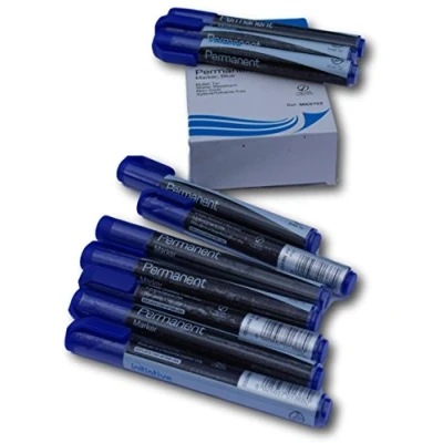 Image of Pack of 10 blue permanent bullet tip marker pens
