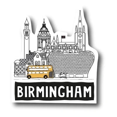 Image of British UK Union Jack Sew On Iron Fabric Patch Embroidered Badge (Birmingham Cityscape)