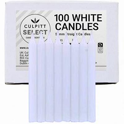 Image of Culpitt Select White Birthday Candles, Pack of 100, 51mm Plain Celebration Cake Candles for Party, Birthday, Treats