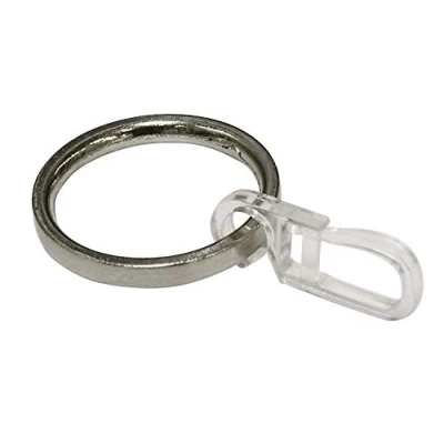 Image of GARDINIA Curtain Rings For Rods With Ø 19 mm, Includes Pencil Pleat Hooks, 6 Pack, Width 4 Metal, Stainless Steel Look
