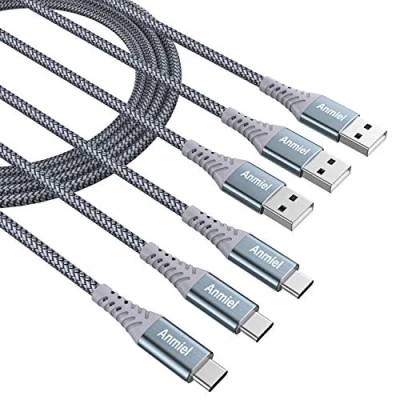 Image of USB C Cable,3Pack [1M+2M+3M] 3A Fast Charging Cord Quick Charger Type Cable,Nylon Braided A to Cable for Samsung Galaxy S10 S9 Note10 9 8, LG V20 G6