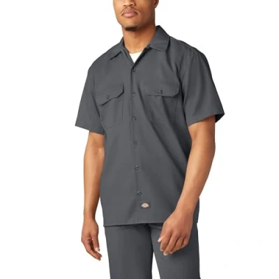 Image of Dickies Men&#039;s Short Sleeve Work Shirt Button, Charcoal V1, XXXXXL Big