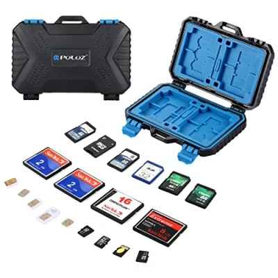 Image of SD Card Holder, PULUZ Waterproof 26 Slots Memory Cards Case Stocker Shell Protector Cover Storage Box, Capacity: 4*CF + 8*SD 9*TF/9*Micro 1*Card Pin 1Standard SIM 2Micro 2Nano