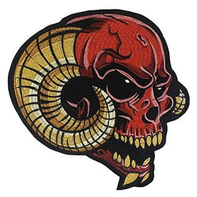 Image of Skull Large Embroidery Punk Biker Patches Iron on Stickers Jacket Back Accessories Badge 1 Piece