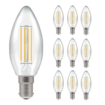 Image of Pack of 10 x Crompton LED Dimmable Filament Candle Light Bulb Clear 5W B15 SBC 2700K Warm