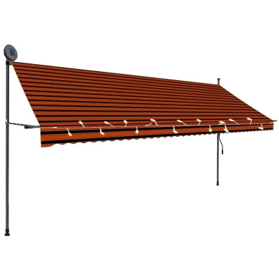 Image of vidaXL Manual Retractable Awning with LED 400 cm Orange and Brown