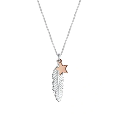 Image of Elli Necklace Ladies Feather Star Pendant Bi Color in 925 Sterling Silver