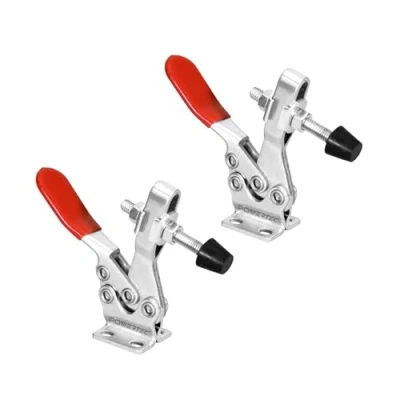 Image of POWERTEC 2PK Toggle Clamp, 500 lbs Holding Capacity, 225D Quick Release Horizontal Clamps w/Antislip Rubber Pressure Tip for Woodworking Jigs and Fixtures, Welding, Drill Press, Crosscut Sled (20325)