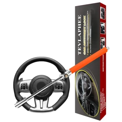 Image of Tevlaphee Steering Wheel Lock, Car Vehicle Anti Theft Adjustable, Universal Fit, Heavy Duty（Orange）