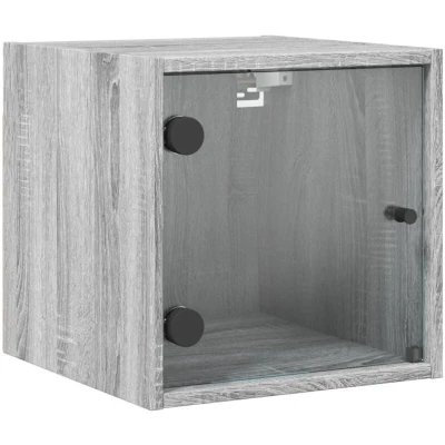 Image of vidaXL Bedside Cabinet with Glass Door Grey Sonoma 35x37x35 cm