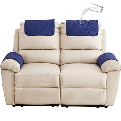 Image of GYHH Sofa Armrest Cover, Headrest Cover for Recliner Chair Arm Cover,Armchair Slipcover Nonslip Quilted Furniture Protector Pets Leather Couch (Navy,2 Seat 4 pc)