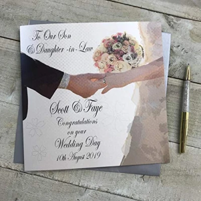 Image of Personalised Handmade Wedding Card To Our Son &amp; Daughter in Law (XP19 52) (16x16)