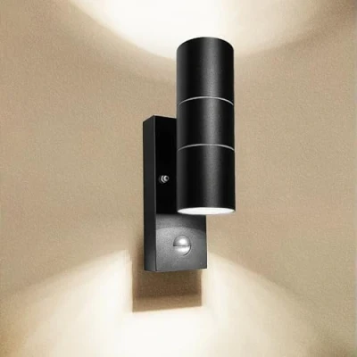 Image of Wondlumi Outdoor Wall Lights PIR Motion Sensor Up and Down Outside Light Mains Powered IP44 Black Porch Incl. 2X 5W LED GU10 Bulbs Cool White 6000K