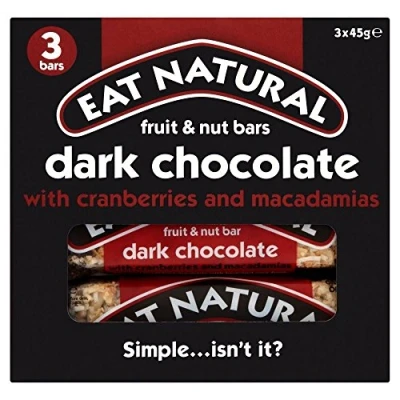 Image of Eat Natural Dark Chocolate with Cranberries &amp; Macadamias Bars (3x45g) Pack of 6