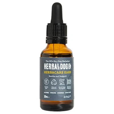 Image of Herbal Dog Co Natural Ear Drops, 30ml Itchy Ears Tonic for Dogs &amp; Puppies Cleans Ears, Stops Scratching All Natural, Vegan, Made in UK