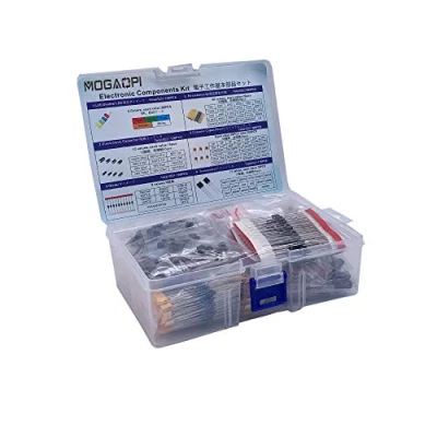 Image of MOGAOPI Electronic Component Kit &amp; Total 1390 Pcs, LED Diodes, Metal Film Resistors, Electrolytic Capacitor Package, Common Ceramic Capacitors, Transistor Assortment Box