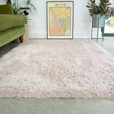 Image of Pink Thick Shaggy Rug Blush Modern Durable Super Soft Fluffy Shag Rugs Living Room Area Bedroom 120cm x 170cm