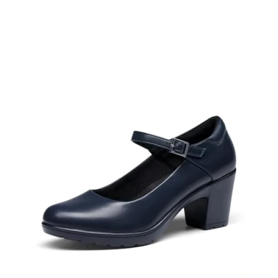 Image of DREAM PAIRS Womens Chunky Low Block Heels Mary Janes Ankle Strap Closed Toe Court Shoes Ladies Comfort Work Pumps Comfy Round Dress Wedding SDPU2231W,Size 5,Navy Blue,SDPU2231W