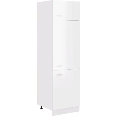Image of vidaXL Refrigerator Cabinet High Gloss White, Engineered Wood, Kitchen Storage Unit with Four Shelves and Three Doors