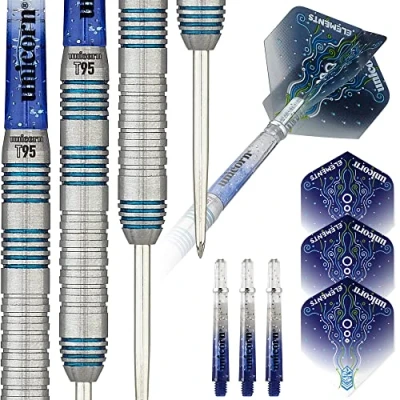 Image of Unicorn Steel Tip Darts Set Core XL T95 Series Style 2 95% Tungsten Barrels with Blue Accents 25 g