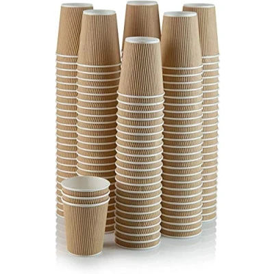 Image of 25 X 12oz Disposable Kraft Paper Cups, Triple Walled Ripple Cups for Coffee, Tea and Other Drinks Hot Cold Tableware