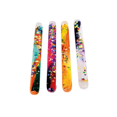 Image of Playlearn SMGT4 Sensory Small Clear Durable Tubes in Shatter Proof Plastic Filled with Swirling Liquid and Glitter Bright Colours, Multicolor, Medium