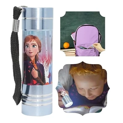 Image of SRV Hub Kids Aluminum 9 LED Torch with Colours Featuring TV Characters for Girls 3+ Years Frozen (Light Blue)