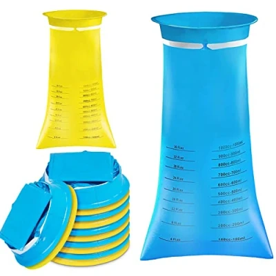Image of 24 Pack Vomit Bags Disposable Barf Bag, 1000ml Sick High Density Emesis with Snap for Car Travel Motion Sickness, Morning Sickness,Kids (Blue,Yellow)