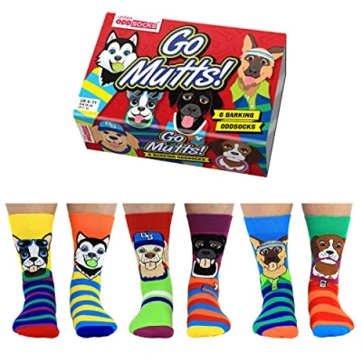 Image of United Oddsocks Go Mutts Box of 6 Odd Socks for Men UK 11 EUR 39 46 US 7 12