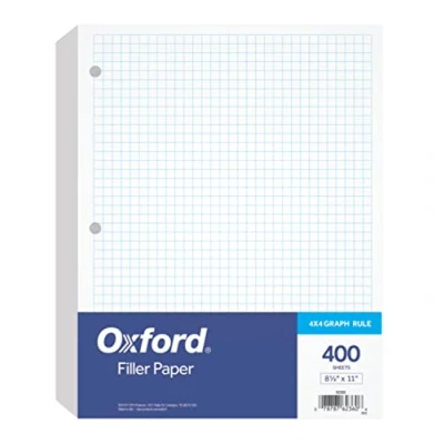 Image of Oxford Filler Paper, 8 1/2&quot; x 11&quot;, 4 Graph Rule, 3 Hole Punched, Loose Leaf Paper for Ring Binders, 400 Sheets Per Pack (62360)