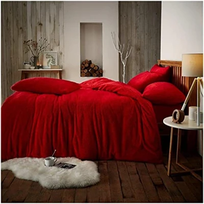 Image of GC GAVENO CAVAILIA Teddy Fleece Luxurious Duvet Cover Sets Super Soft Warm and Cosy Bedding (Red, King Set), 543985