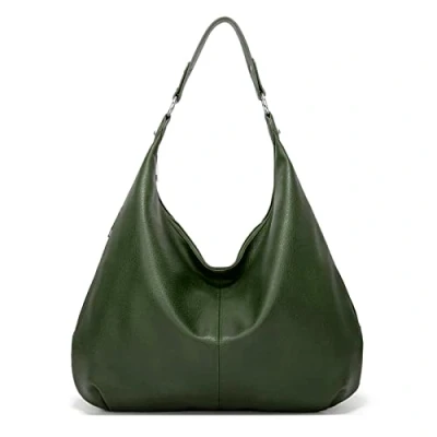 Image of Ashioup Hobo Bags for Women Soft PU Leather Shoulder Bag Vintage Slouchy Handbag with Zipper, Blackish Green, One Size